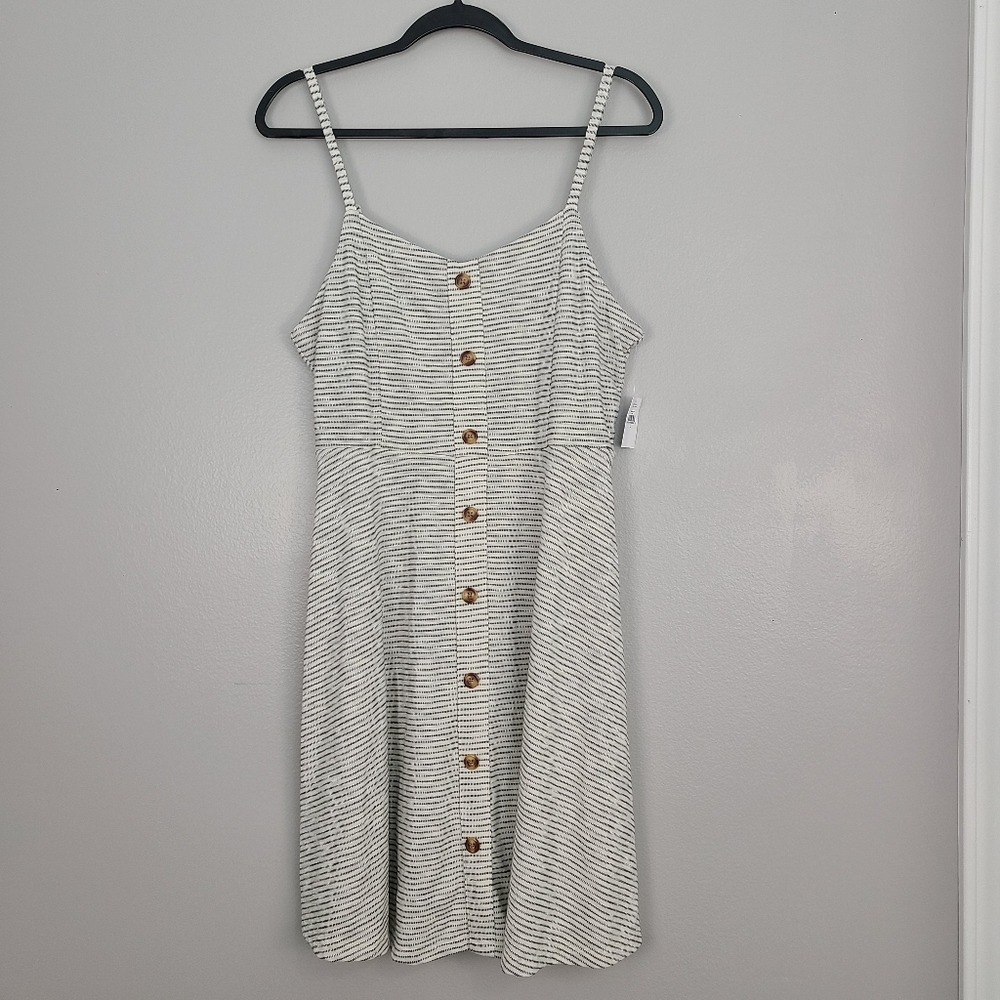 Old Navy White & Black Striped Cami A-Line Sweetheart Neckline Pullover Dress